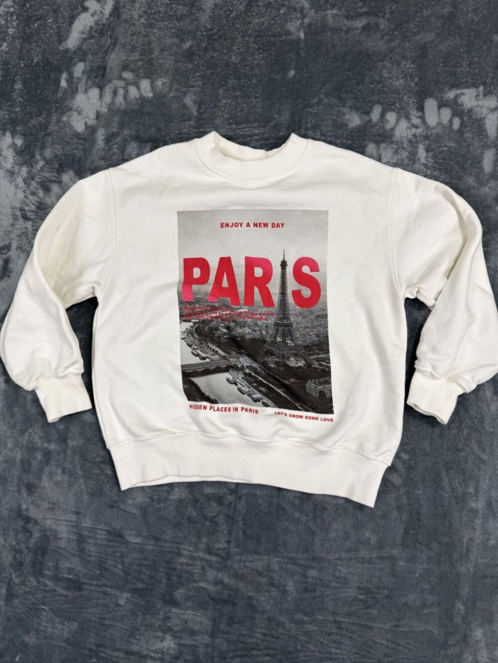 Paris Graphic White Crewneck Sweatshirt Youth Size 11-12 Years